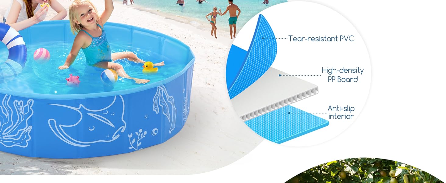 Foldable Kiddie Pool with Canopy: 47in Baby Pool and Beach Tent for Toddlers Infants 6-12 Months and Kids 2-4 Years Old - Portable Water Play with Shade for Outdoor Backyard Beach (Blue-Blue)