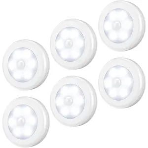 Upgraded 3.15" Motion Sensor Light Indoor, Cordless Battery Powered Stick on LED Night Lights Closet, Stair, Under Cabinet, Hallway, Kitchen (White - Pack of 6)