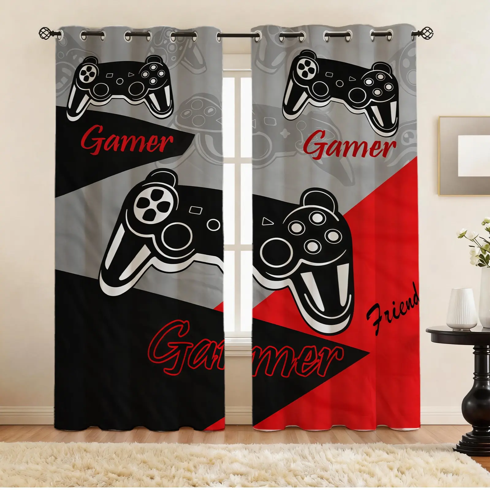 Game Controller Pattern Blackout Curtains, Home Decorative Curtain, 2-Piece Set, Suitable For Living Room, Balcony, And Bedroom Windows, Perfect For Home, Seasonal, Holiday Room Decoration