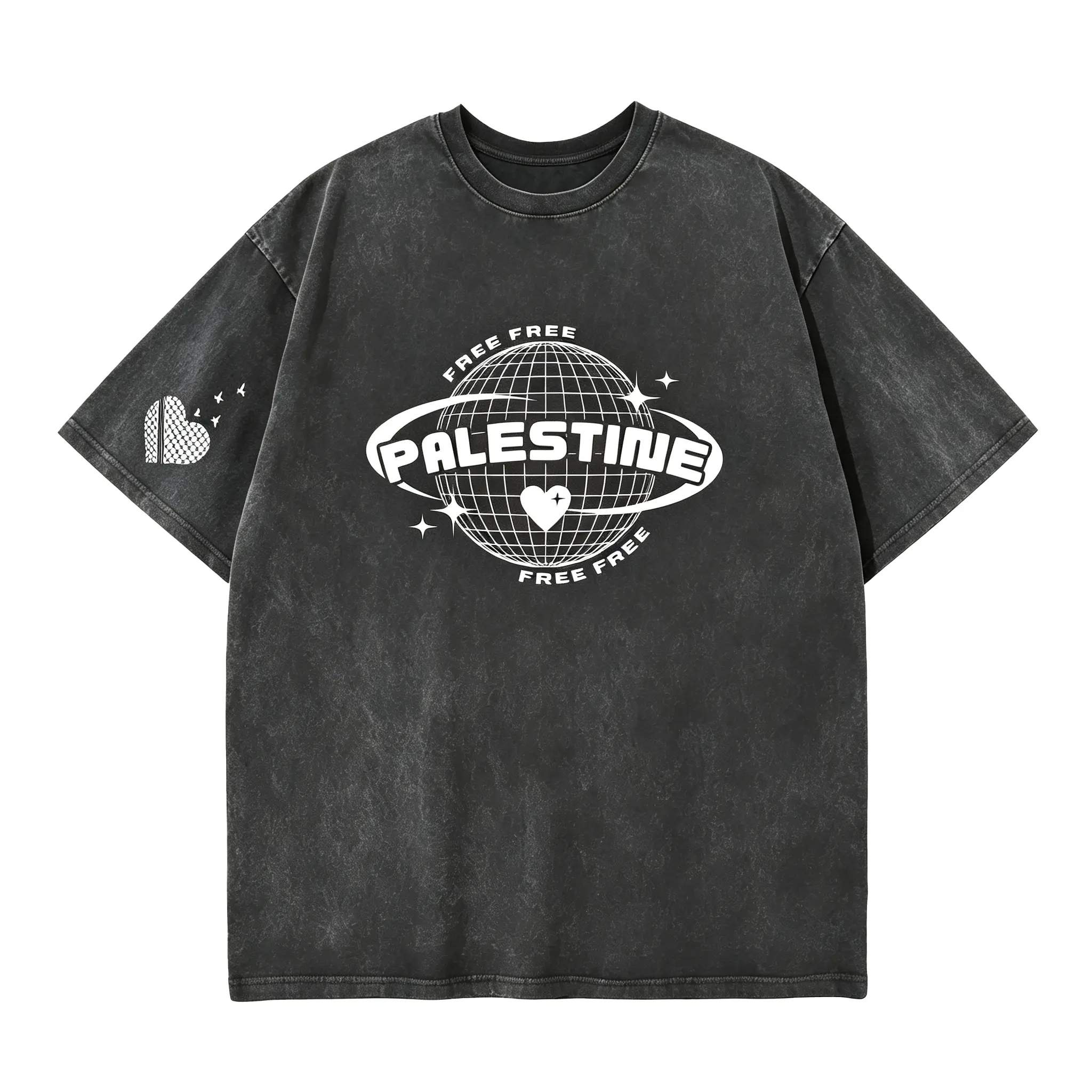 Free Palestine Tee  Comfortable Streetwear Top with Taped Neck for Gym, Oversized Graphic Tee, Shortsleeve, Everyday, Cotton Graphic Tees Casual Classic sohochic Loose