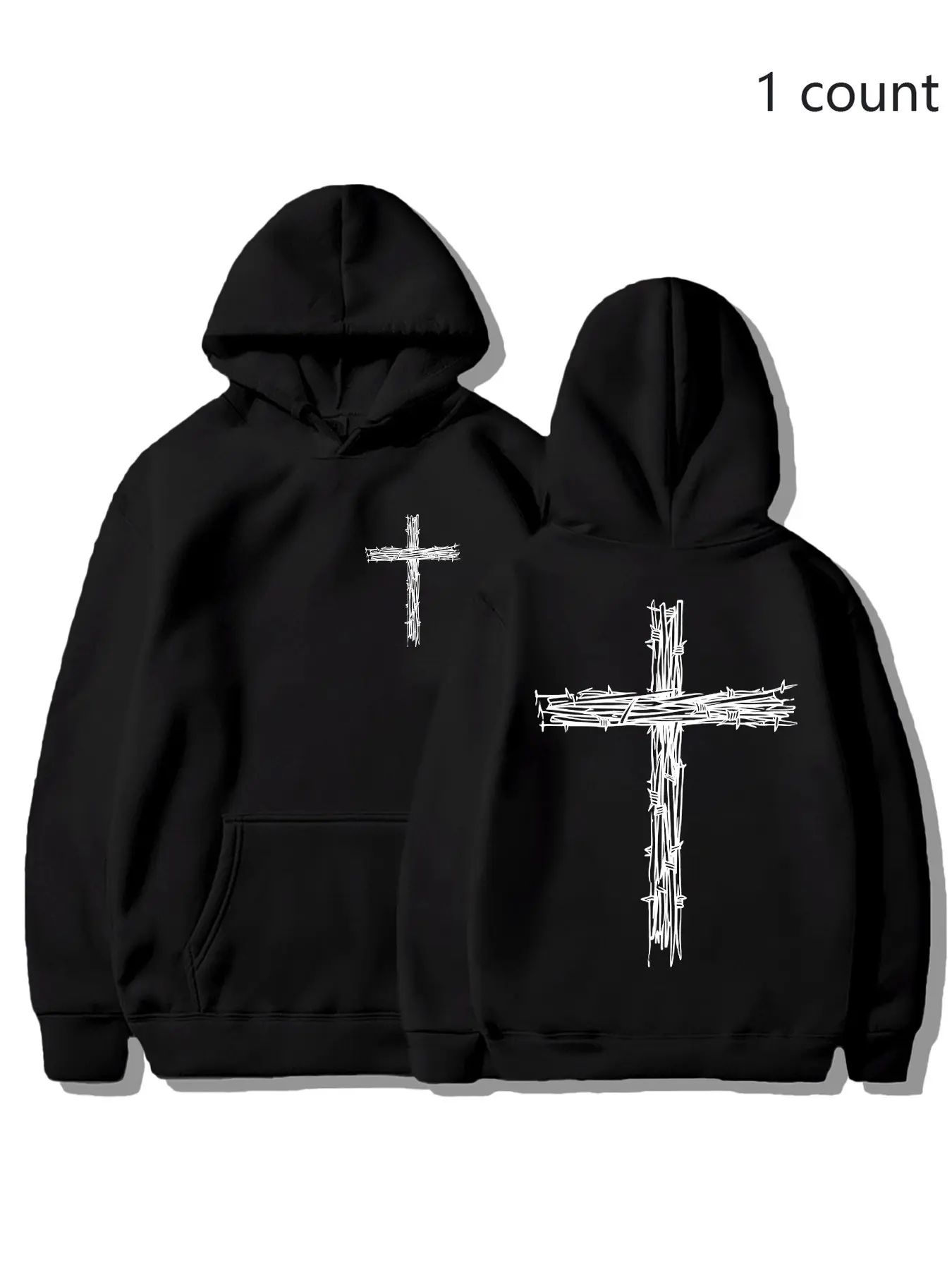 Sober Ny Barbed Wire Thorn Cross Hoodie, Oversized Soft Fleece Pullover, Punk Aesthetic, Unisex Casual Loungewear, Fall Winter