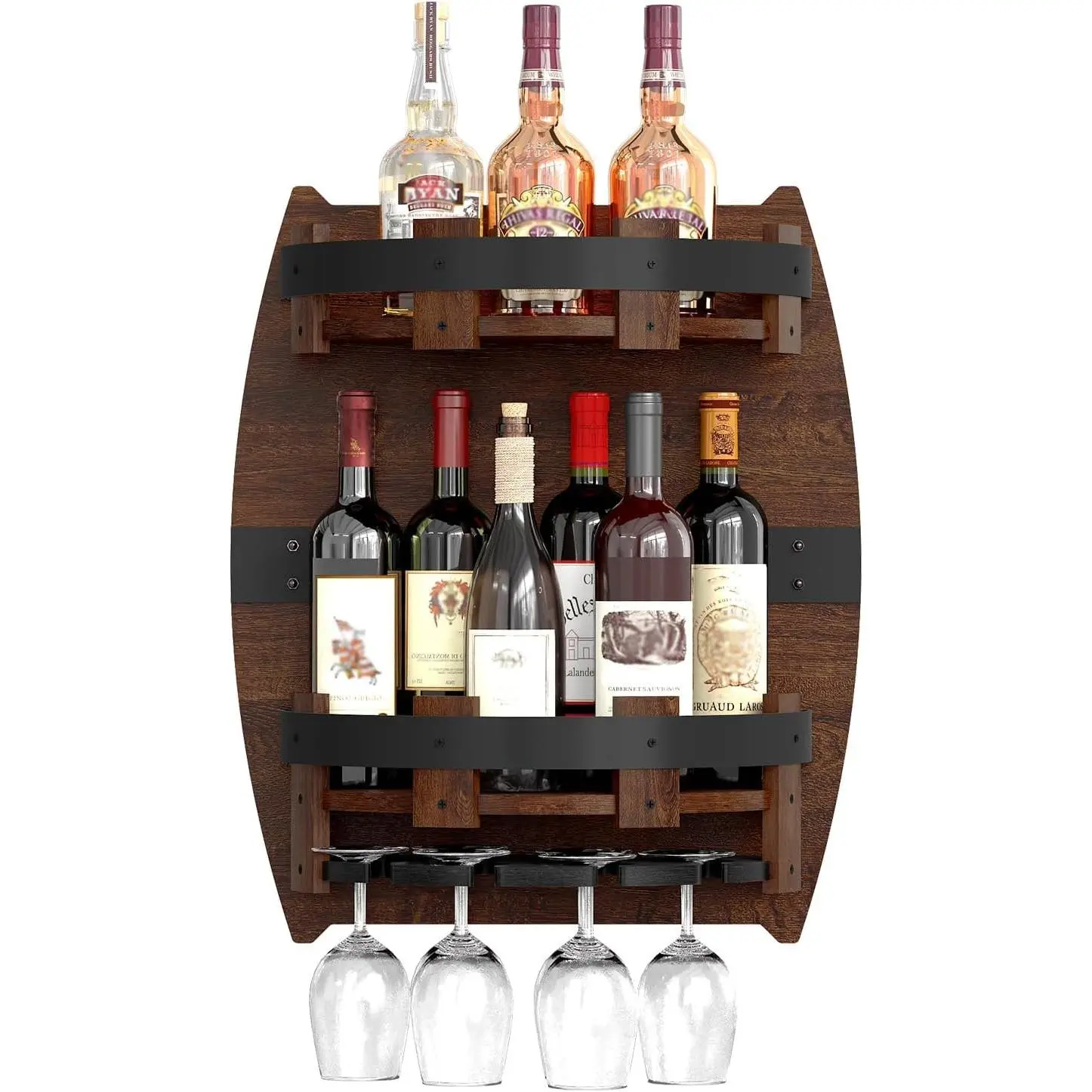 Whiskey Display Shelf,Whiskey Shelf Wall Mounted | Rustic Bourbon Shelf,Space-Saving Whiskey Barrel Decor for Vintage Wine Bar and Home Decor