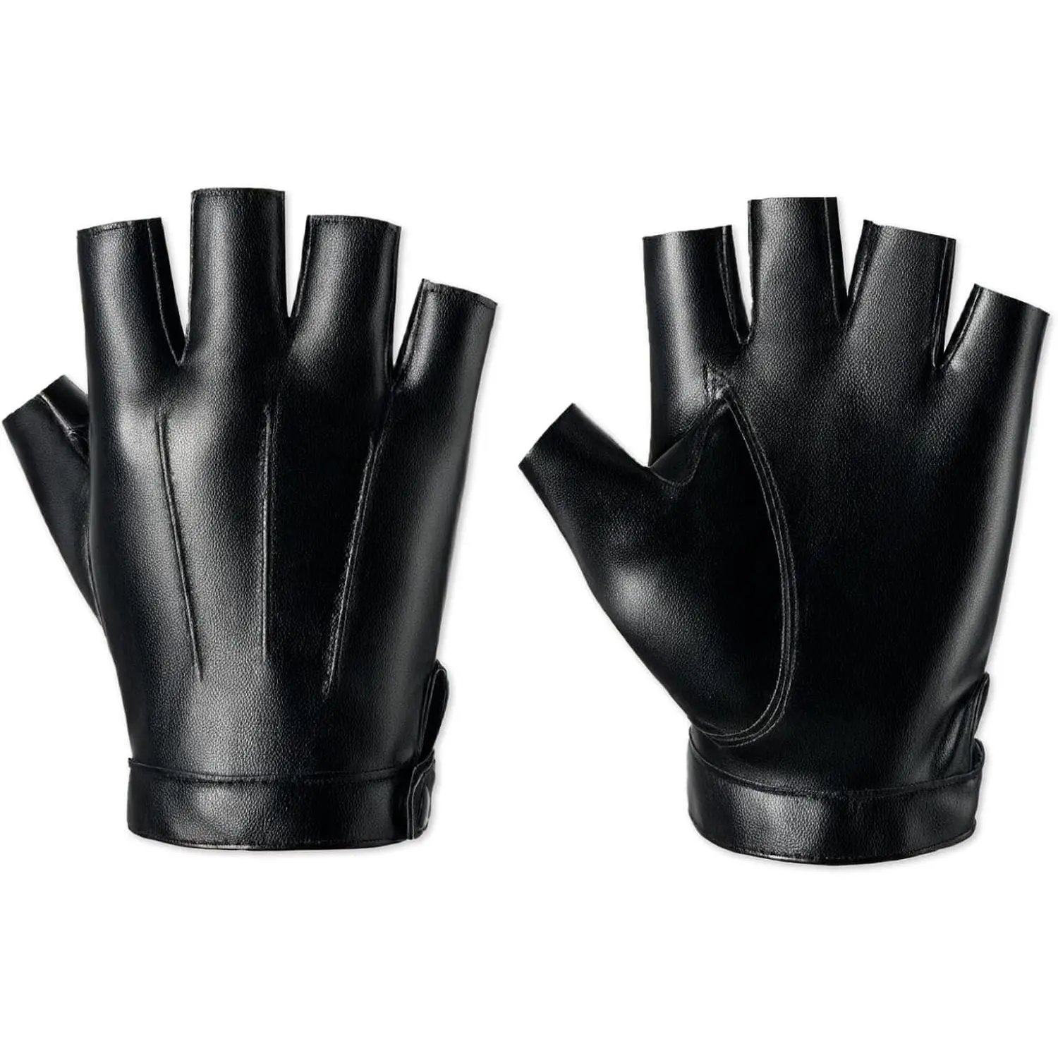 Black Fingerless Gloves for Men and Women, PU Faux Leather Fingerless Glove, Half Finger Gloves Winter Warm Gloves Working Running Biking Driving, Insulated Thermal Fingerless Gloves