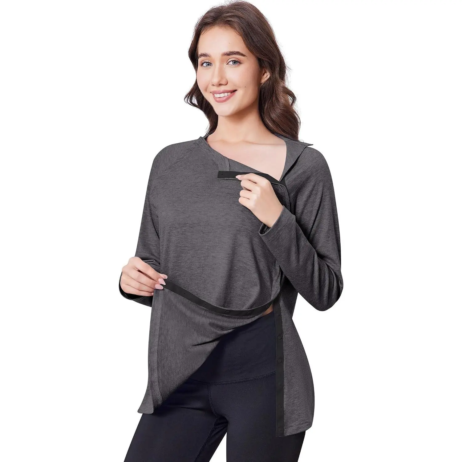 Post Shoulder Surgery Shirts for Women Full Tear Away 2 Side Snaps After Rotator Cuff Chemo Port Adaptive Clothing