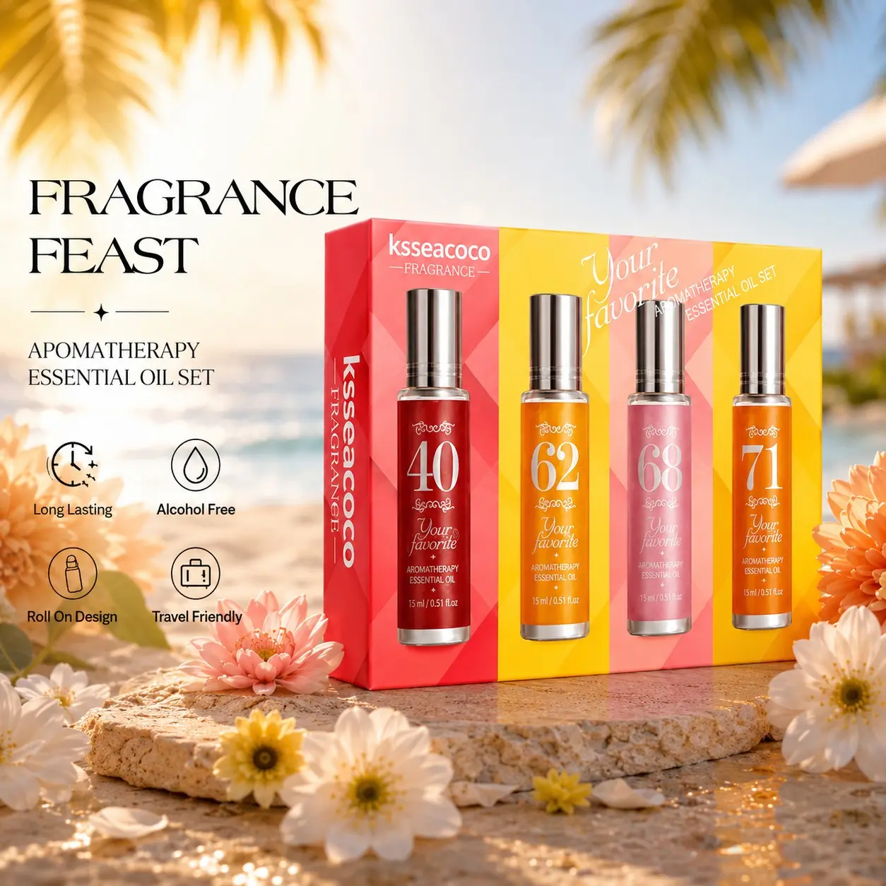 Brazilian Digital Perfume Roller Set 15ML, Roll On Fragrance, 4-Pack, Long-Lasting Scent, Alcohol-Free Women's Perfume, Multiple Scents, Travel-Friendly, Christmas Gift