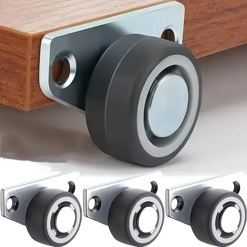 12Pcs Furniture Drawer Casters Set(4 Silent Casters + 8 Screws), 1.25" Side‑Mount Quiet Smooth Rolling Industrial Flat‑Base Metal Casters, Modern Aesthetic Furniture Hardware
