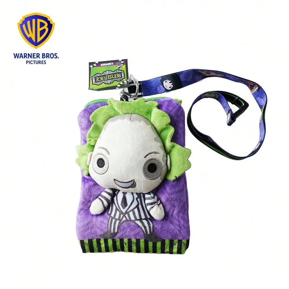 Beetlejuice Plush Pouch Lanyard, Spooky Gothic Card Holder, Cute Anime ID Badge Keychain, Geek Gift, Coin Purse Bag