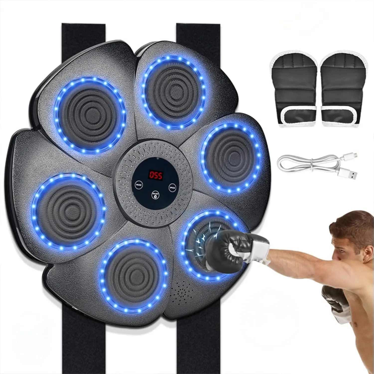 Boxing Machine Workout Smart Bluetooth Music Reaction Speed Training |   Wall Mounted Interactive Punching Pad with Boxing Gloves Improve Hand Eye Coordination Fun Fitness for Adults and Child