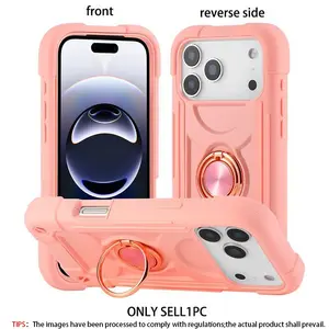 Colorful suitable for iPhone 17 17Air 16ProMax 15Pro Max 14Plus 14/13 Pro Max shock-absorbing thick phone case, Lightweight Shockproof Cover, with circular bracket, heavy-duty shock-absorbing military grade, rainbow pink, full phone protection