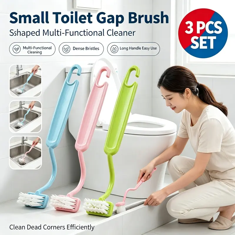 3 Pack S Shaped Toilet Brush, Curved Gap Cleaning Brush, PP Bendable Dead Corner Cleaner Brush for Toilet Rim, Bathroom Sink, Household Multifunctional Small Cleaning Brushes