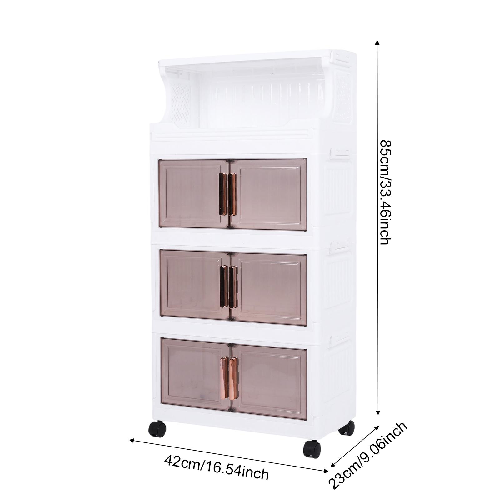 3 Tier Stackable Plastic Storage Bins with Doors and Wheels 42cm Foldable Plastic Storage Container Large Capacity for Craft Home Pantry DormTransparent