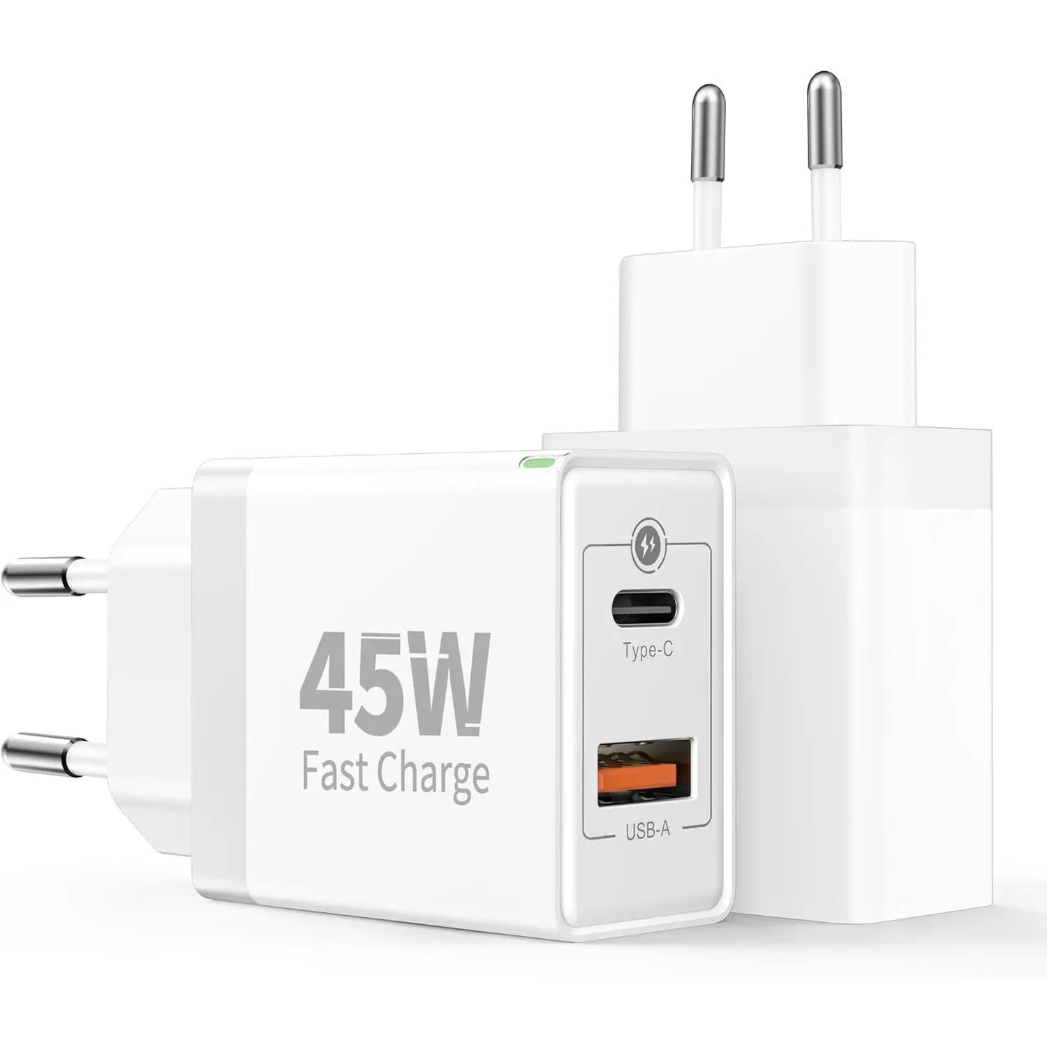 European Travel Plug Adapter, 2-Pack 45W  Port  to  EU Power Adapter, USB C International  Charger Block to  Spain France Portugal  Iceland,  Travel Essentials