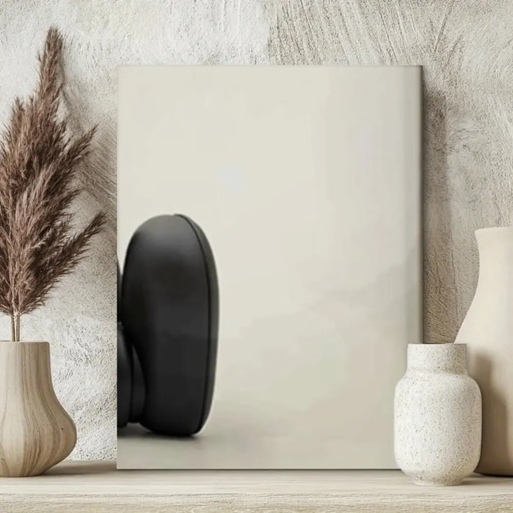 Modern Minimalist, Canvas Wall Art, Abstract Black Sculpture On Beige Background, High Definition Giclee Print On Cotton Canvas, For Living Room Bedroom Home Decor, 1 Piece Unframed