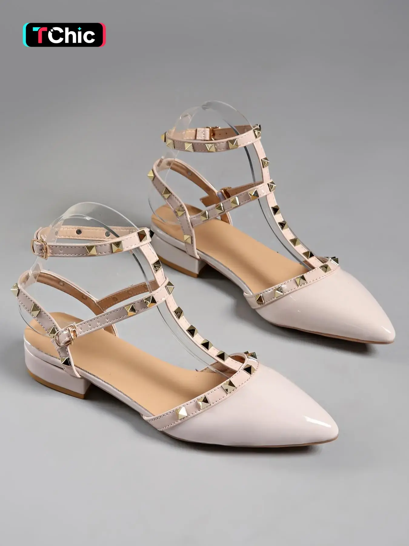 Women's Studded High Heels, Sexy Fashion Pointed Toe Buckle Strap, Mid-Heel Shoes for All Seasons, Stylish Low Ankle Boots, All Match Sandals, Date Night Footwear