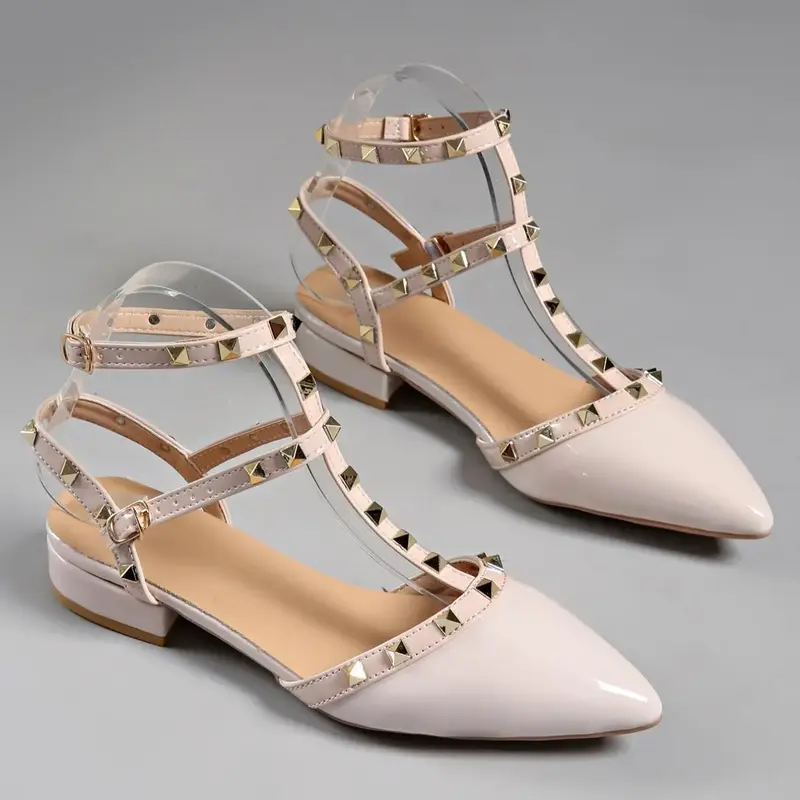 Women's Studded High Heels, Sexy Fashion Pointed Toe Buckle Strap, Mid-Heel Shoes for All Seasons, Stylish Low Ankle Boots, All Match Sandals, Fashionable Footwear