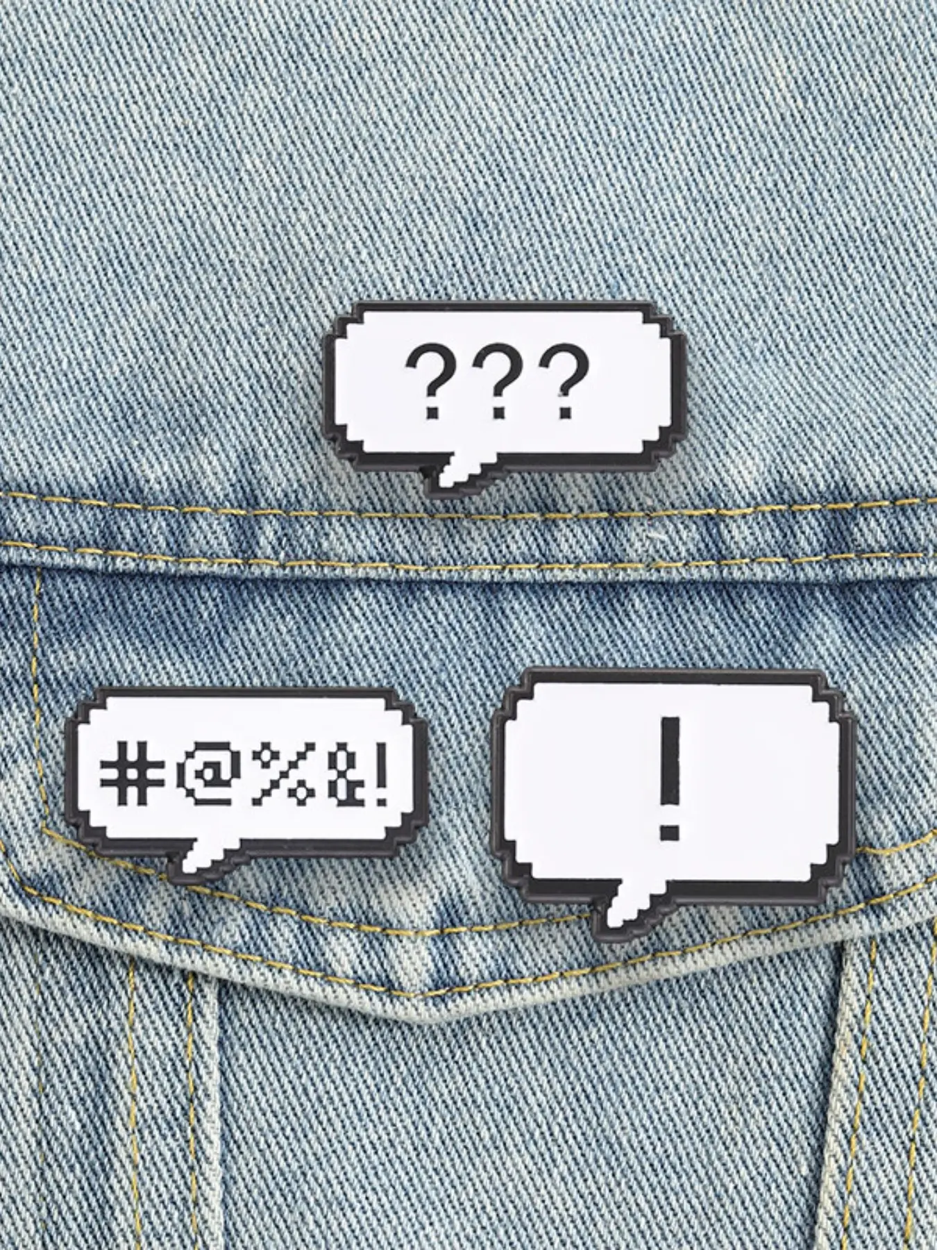 3PCS Retro Pixel Bubble Dialog Box Cartoon Alloy Brooch Pin Set, Classic Video Game Style with Graffiti Symbols Exclamation And Question Marks, for Gamers Comic Fans Minimalist Outfits Backpack Jacket Decoration Gift Decor Pins