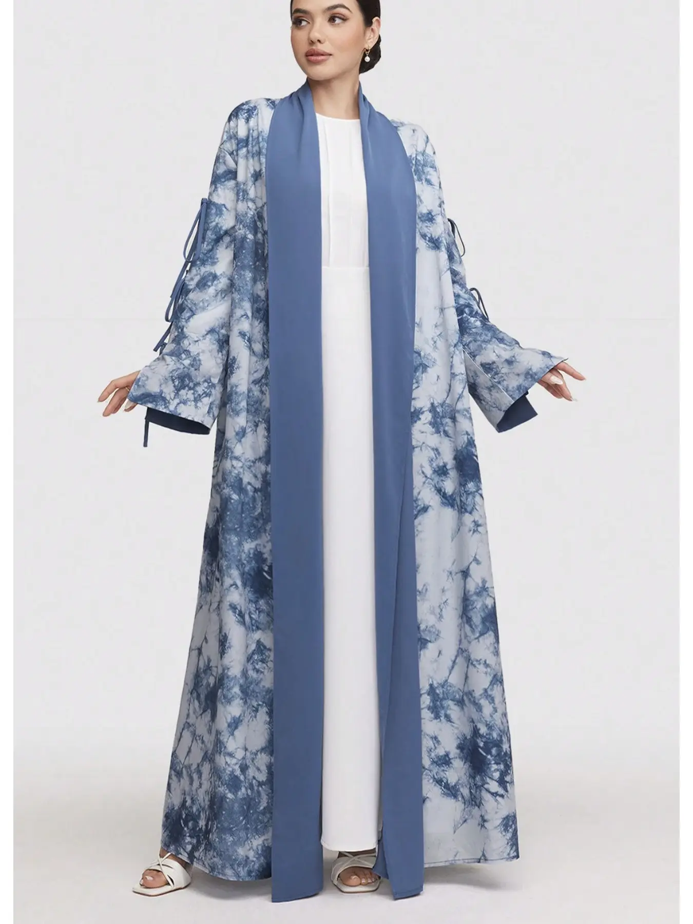 Vintage Tie-Dye Blue Patchwork Robe, Unique Design, Formal Dinner Attire, Elegant Islamic Clothing for High-End Social Events, Luxurious Muslim Wear