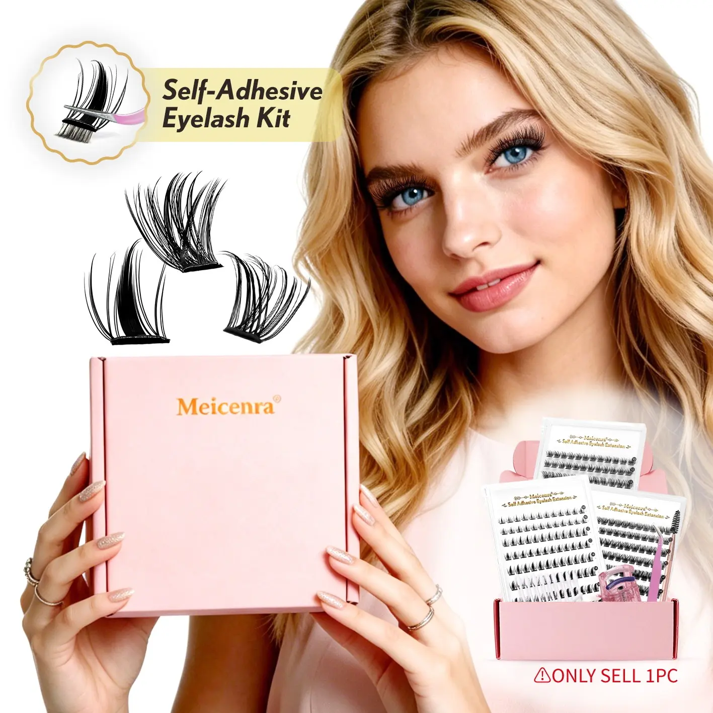 Glue-Free Synthetic Eyelash Kit, Three Styles Without Glue, Includes Tweezers, Lash Brush, Lash Clamp, Complete Makeup Tools Set
