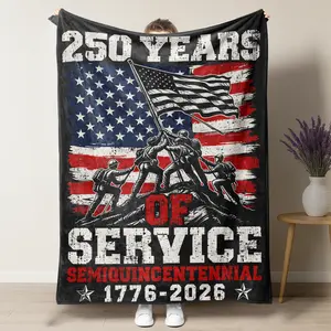 "250 Years of Service" Iwo Jima Inspired Soldiers Fleece Blanket, Ultra-Plush Skin-Safe Warm Throw Perfect For 250th Anniversary, Memorial Day & Patriotic Celebrations