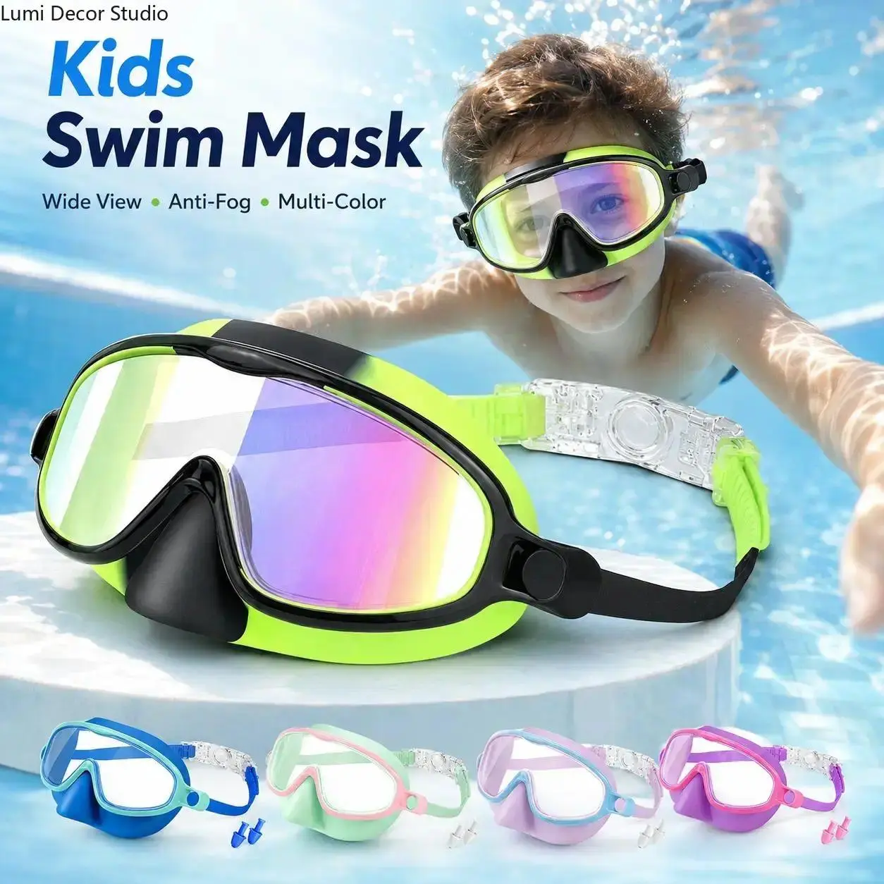 Kids Youth Swimming Goggles Anti Fog Waterproof UV Protection Wide View No Leak Comfortable Adjustable Soft Silicone Lightweight For Pool Open Water Triathlon With Nose Clip Scratch Resistant Clear Mirrored Lens For Boys Girls
