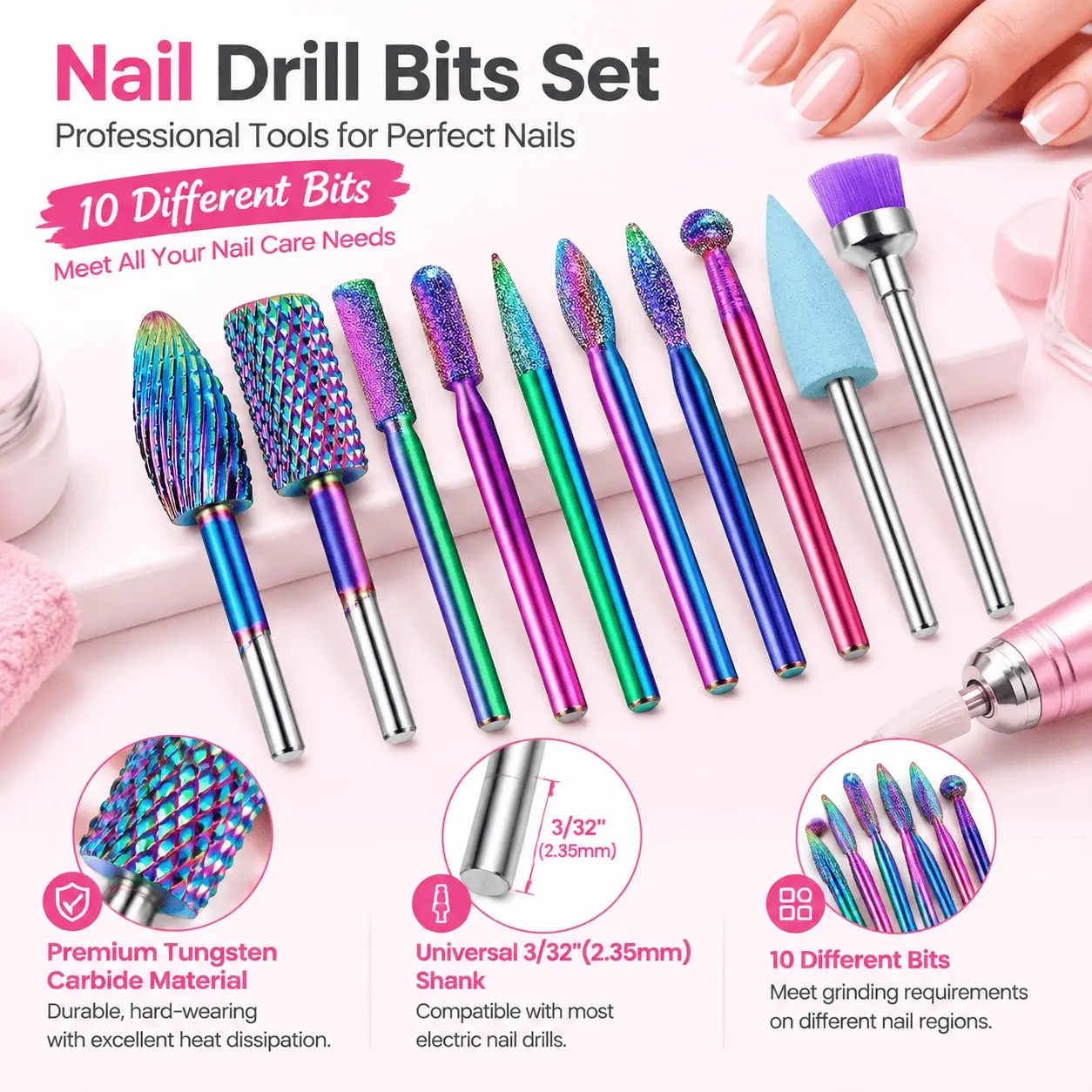 10PCS Power Drill Bit Set, Stainless Steel 360 Degree Rotating Drill Bit Kit, 10cm, for Drilling Material, Woodworking