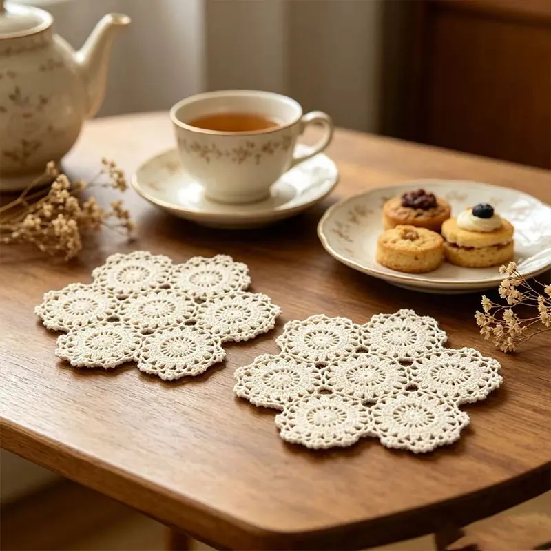 2 Piece Handmade Crochet Table Mat Set, Elegant Lace Place Mats for Dining Tables, Washable Decorative Gift for Home Decor