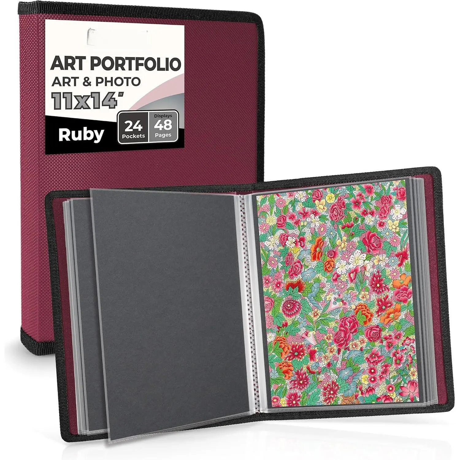 11x14 Art Portfolio Binder, 24-Sleeve, Mounting Paper,  | 24 Clear Sleeves, Displays 48 Pages, Mounting Paper Included, Artwork Storage, Acid-Free Poly Protection