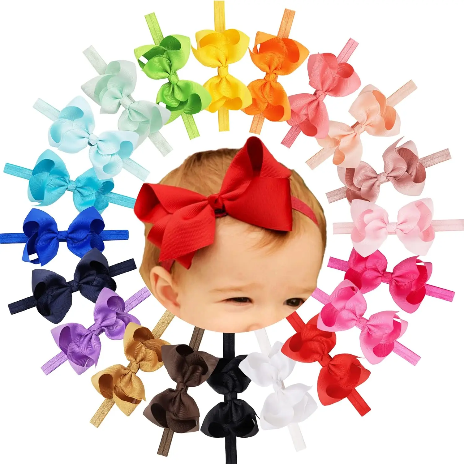 Baby Girls Headbands Grosgrain Ribbon 4.5" Hair Bows Headband Big Bow Hair Bands  Toddler Pack of 20