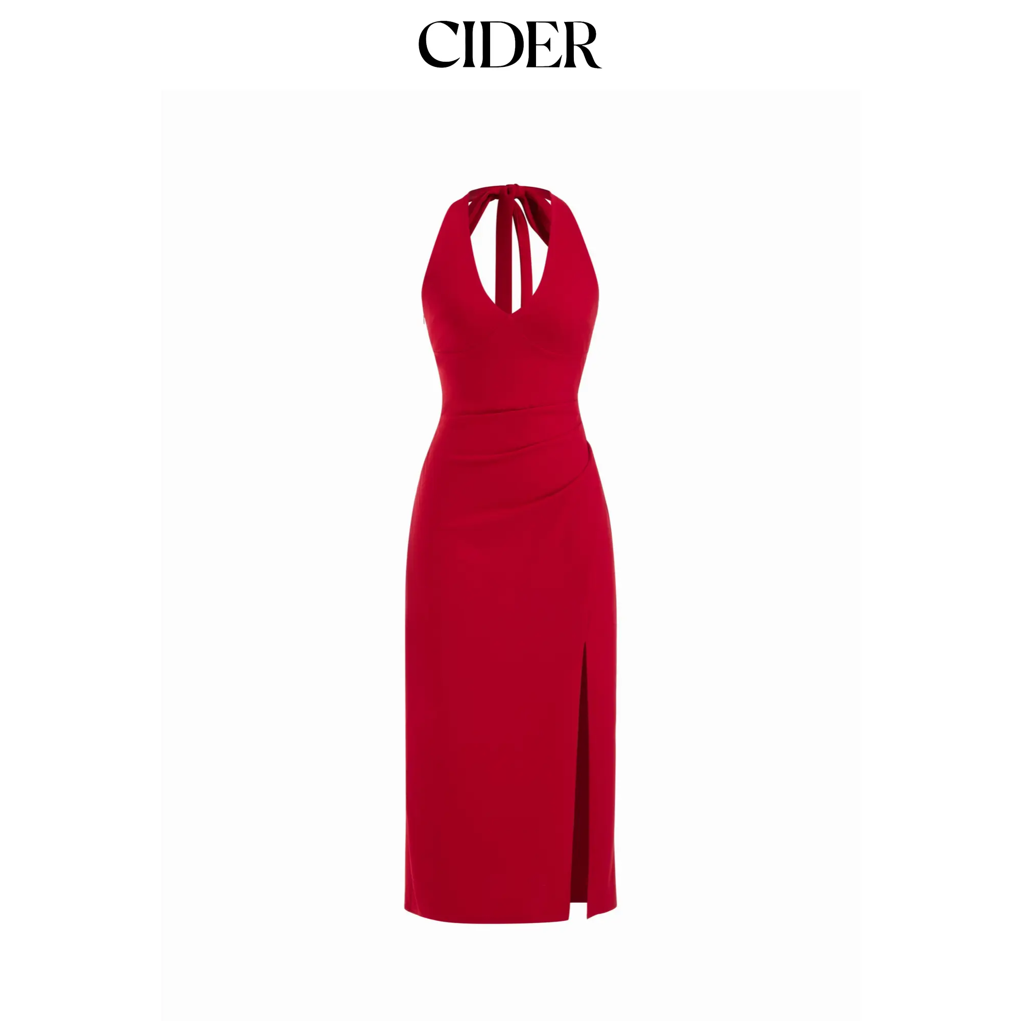 Cider Halter Neck Backless Split Ruched Bobycon Maxi Dress