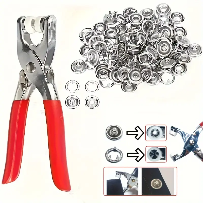 Durable metal snap tool, includes 1 plier   100 pairs of snaps, suitable for DIY clothing, hats, and bag making, ideal beginners and professionals, hat making tool, a must-have for enthusiasts.