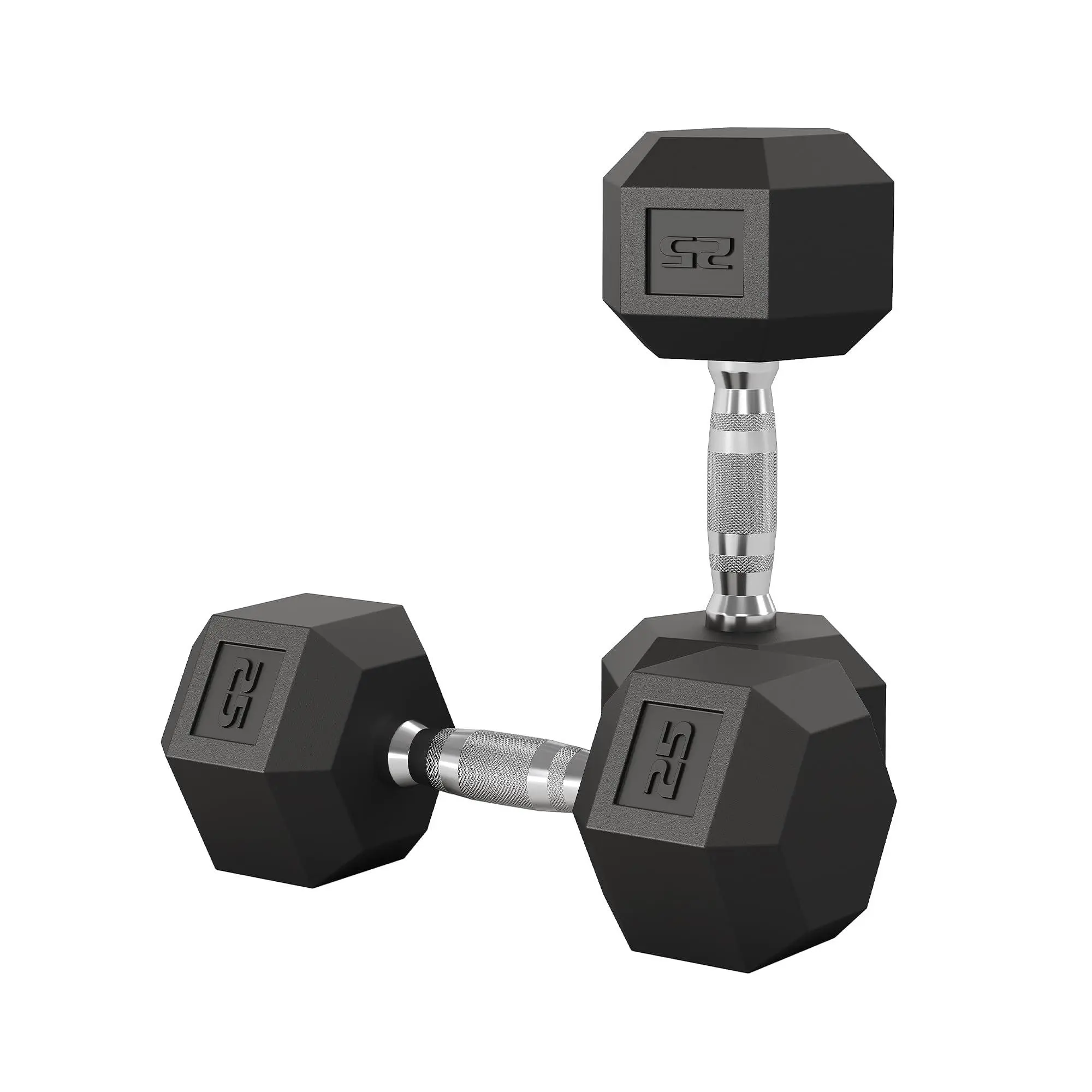 Set of 2 25 LBS Hex Dumbbells, Rubber-Coated Cast Iron Hand Weights with Textured Carbon Steel Handles for Home Workouts  2 x 25-pound dumbbells, for a total of 50 pounds