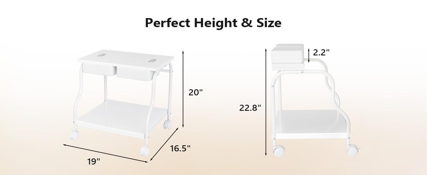 OmySalon Pedicure Cart Foot Bath Trolley, Portable Salon Nail Esthetician Rolling Cart, Adjustable Manicure & Foot Massage Stool w/PU Cushion, Locking Wheels, for Spa, Salon & Home