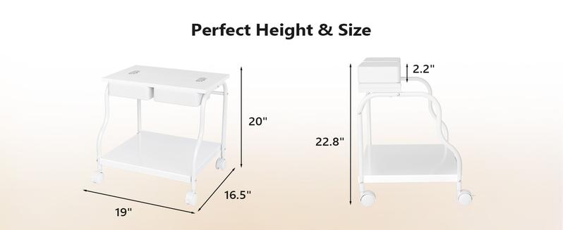 OmySalon Pedicure Cart Foot Bath Trolley, Portable Salon Nail Esthetician Rolling Cart, Adjustable Manicure & Foot Massage Stool w/PU Cushion, Locking Wheels, for Spa, Salon & Home