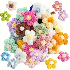 30 Pcs Crochet Flowers Knitted Yarn Flowers Handmade Crochet Flower Cute Flower Sew/Iron On Patches, Beautiful Crocheted Floral, for Crafts Embellishments, Clothing, DIY Hair Headbands