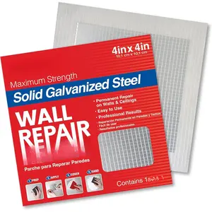 (R) 4 in. x 4 in. Solid Metal Self-Adhesive Wall Repair Patch (3-Pack) - Durable Galvanized Metal, Easy Application for Drywall, Plaster, and Ceiling Repairs