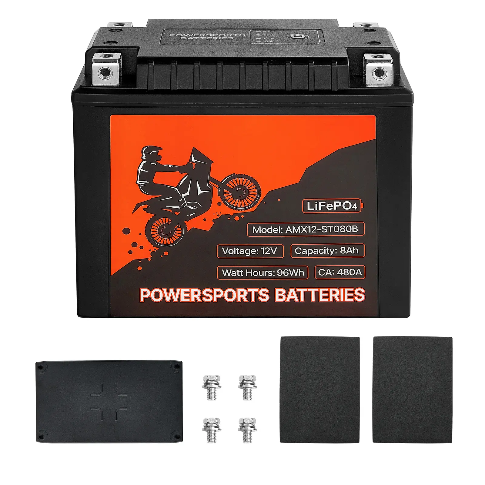 Motorcycle Battery, 12 Volt 8Ah, LiFePO4 Lithium Pre-Charged Powersports Battery, Maintenance Free & High Performance, Compatible with ATV, Motorcycle, Jet Skis, Scooter, UTV, and More