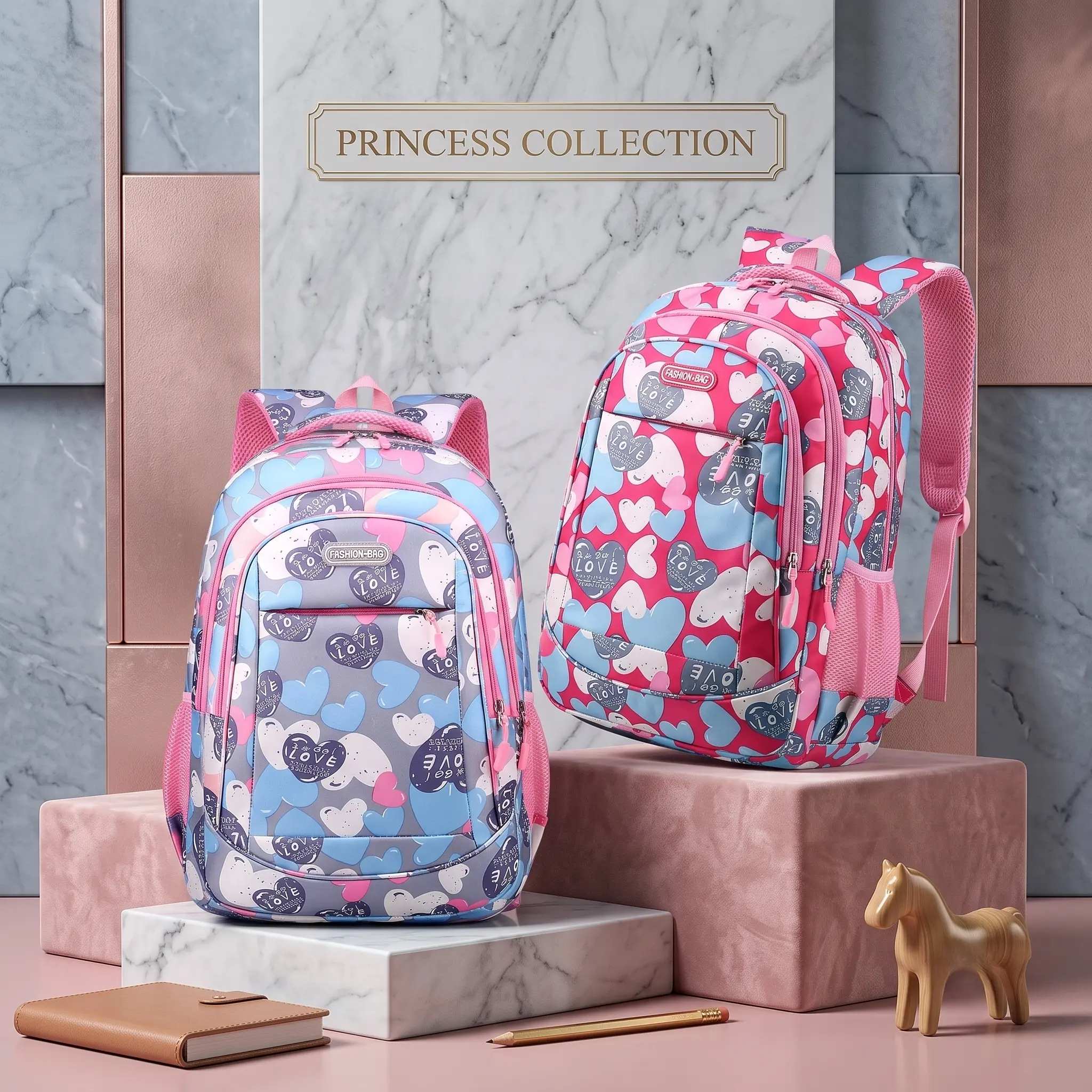 Heart Print Oxford Nylon Backpack, 16in Laptop Compartment, 36-55L Capacity, Unisex Daily Use Bag with Breathable Back, Prop 65 Safe for Students, Daily Use Bags, School Backpacks, Backpacks For Girls, Playful Hearts