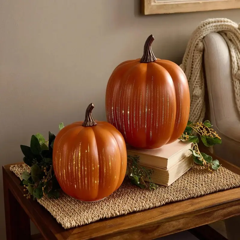 Light-Up "Starry Night" Glass Pumpkin (Set of 2)