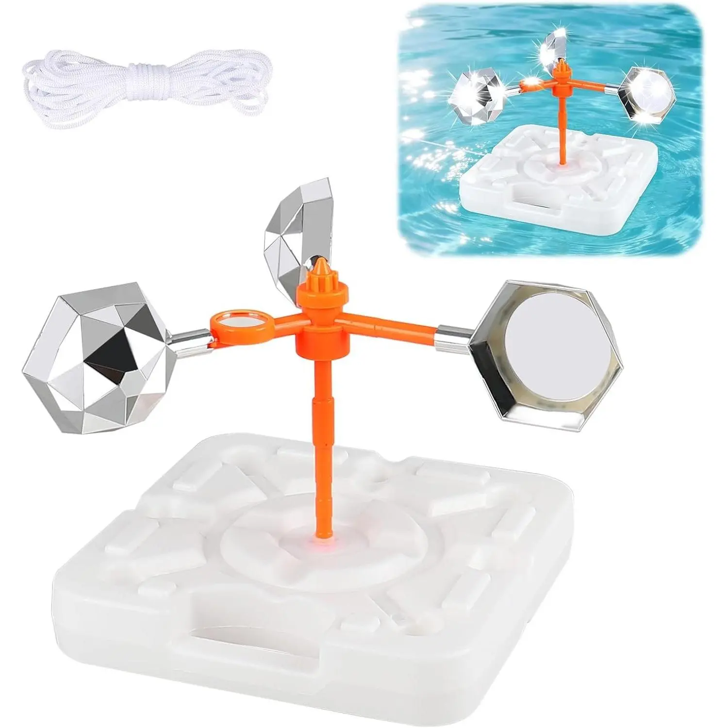 Pool Bird Deterrent Device Floating Reflective Spinning Pool Duck Deterrent with Rope Keep Birds Ducks Sparrows and Pigeons Away Windmill Pool Decoration