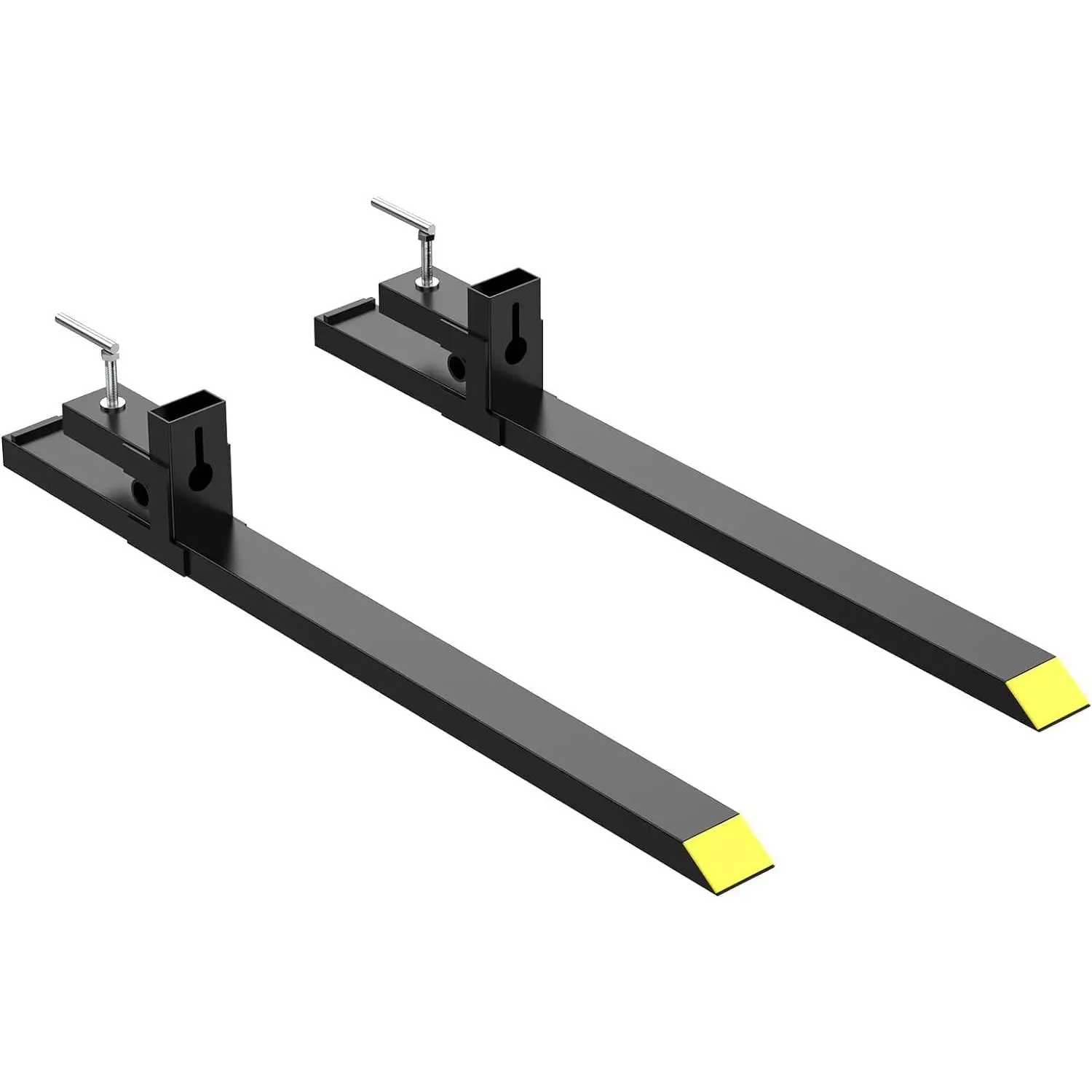 Heavy Duty 1500lbs Clamp-On Pallet Forks for Tractor Loader Skid Steer - 43 Inch Quick Attach Bucket Forks with Adjustable Stabilizer Bar - Industrial Material Handling Attachment