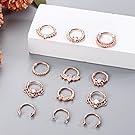 Besteel 12Pcs Septum Rings 16G Daith Earrings Nose Rings Hoop Stainless Steel CZ Opal Cartilage Helix Tragus Earrings Septum Clicker Piercing Jewelry Silver Black Rose Gold Butterfly Beautiful