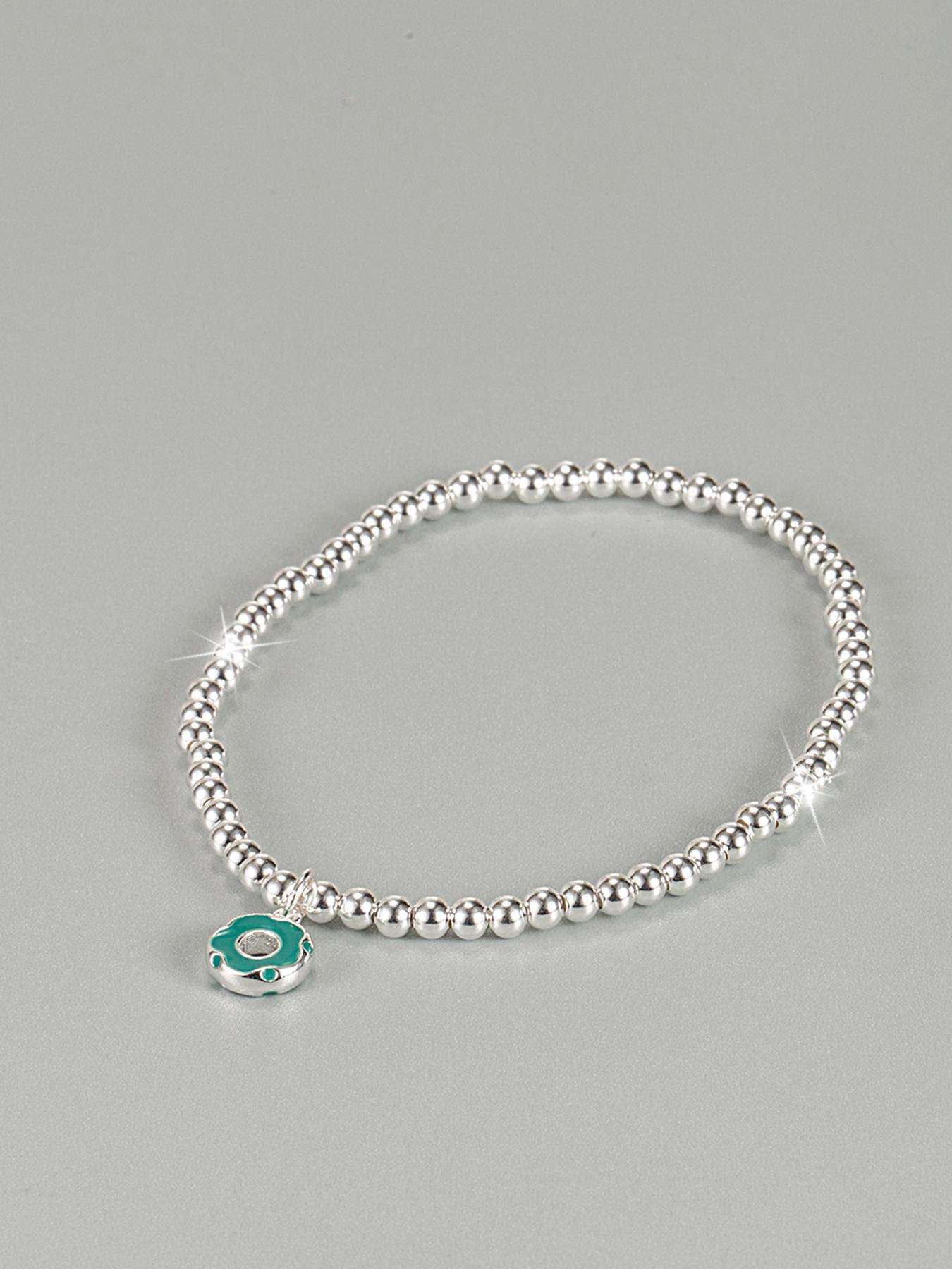 S925 Sterling Silver Cute Donut Design Beaded Bracelet with Pendant, Fashionable Jewelry for Women & Girls, Trendy All-match & Exquisite Jewelry for Birthday Gift