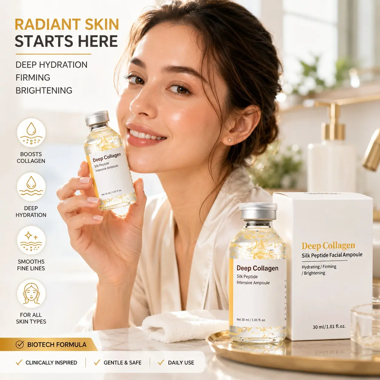 Collagen Peptide Serum 30ML, 2 Pack Silk Protein Face Serum, Hydrating Anti Aging Skin Care, Moisturizing Facial Essence for Daily Routine