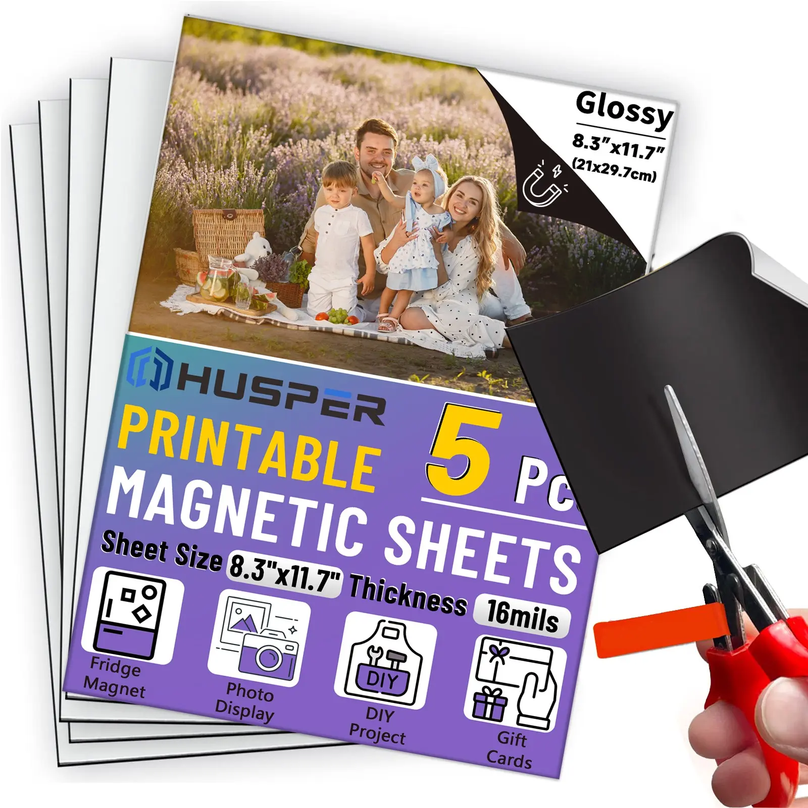 5pcs A4 Size Printable Magnetic Paper, 16mil Glossy Flexible Sheets, No Adhesive Back, Ideal for Inkjet Printers, Office Supplies