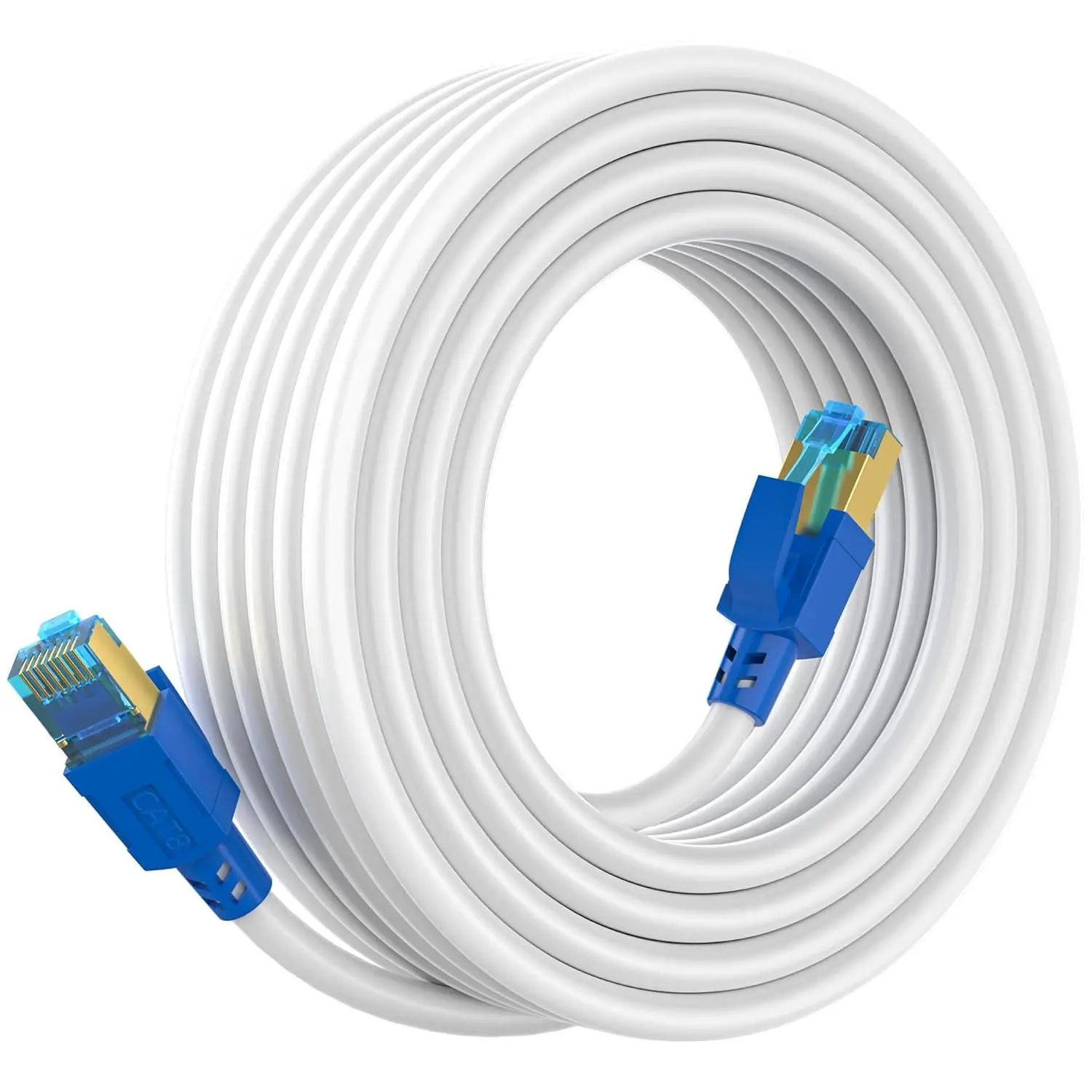 Cat 8 Ethernet Cable 50 ft, High Speed Shielded Internet Network LAN Cable, 50 Feet Heavy Duty Patch Cable Weatherproof 2000MHz 40Gbps with Gold Plated RJ45 for Gaming,Xbox,PS4,Modem,Router-White