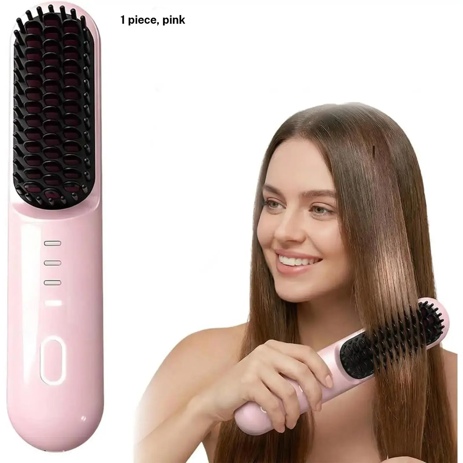 Professional Short Hair Styling Comb, Wireless Straightening Brush, 30s Quick Heat, 3 Temperature Settings, Ion Ceramic Care, 4000mah USB-C Battery
