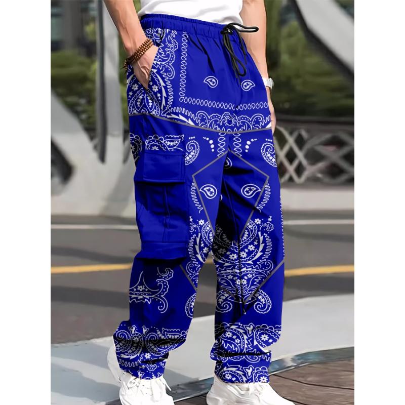 Men’s Streetwear Bandana Pattern Cargo Pants with Drawstring SpringStatements