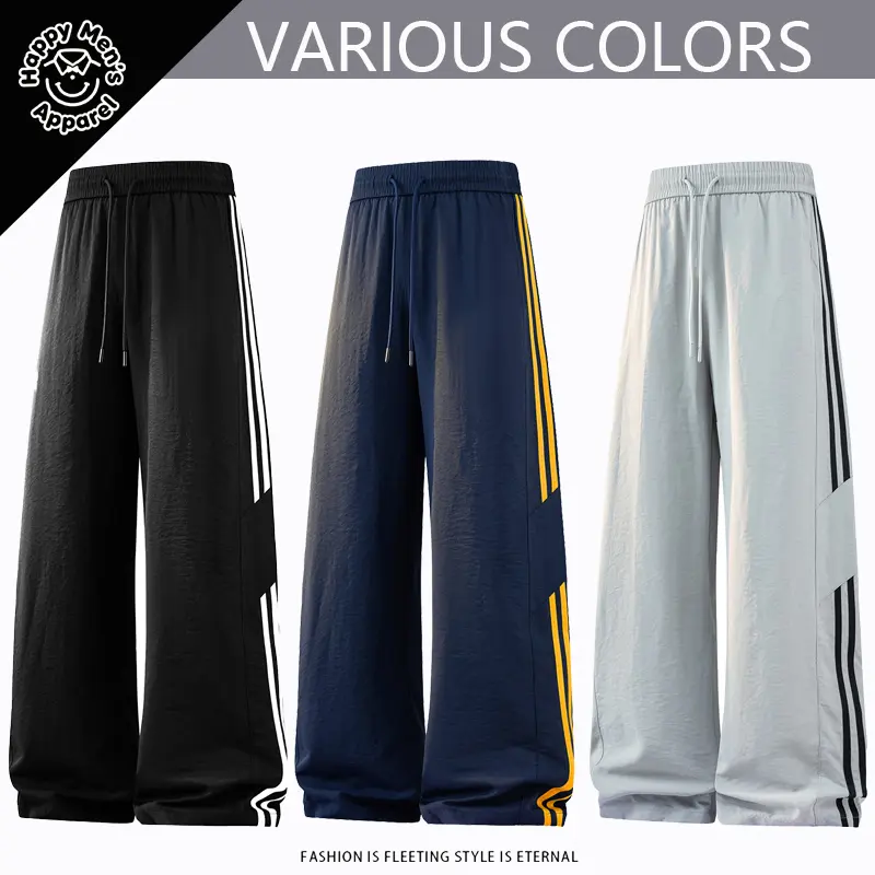 American striped casual pants, men's high street trendy brand wide leg sports pants, loose oversized straight leg pants, and cool pants