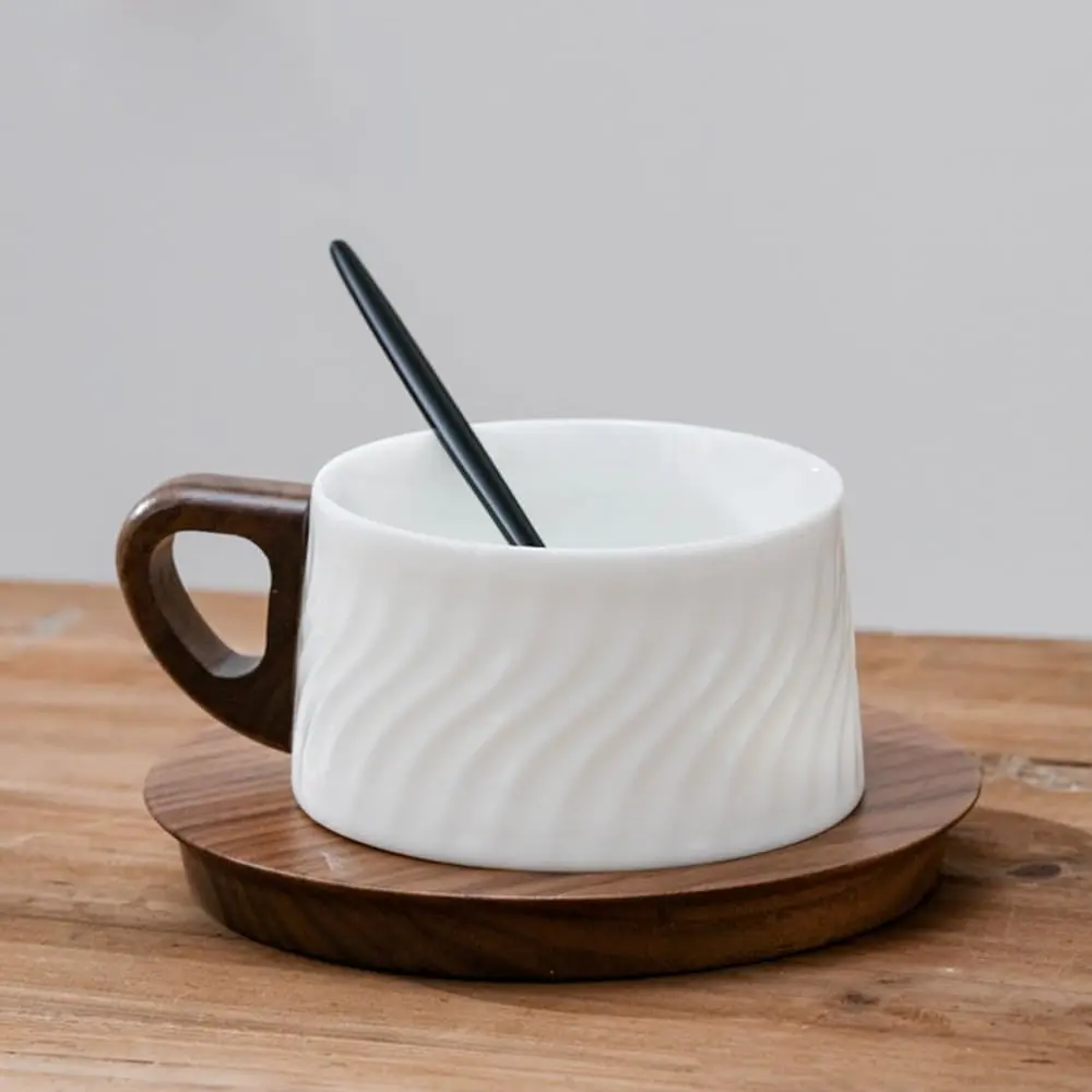 5oz/150ml Cappuccino Cup and  Set, White Porcelain Cup with Walnut  , Espresso Coffee Mug, set of 1 (SYJ-TC002)