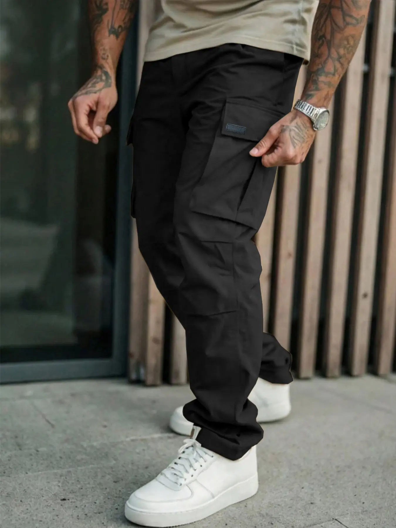 Men's Casual Cargo Pants, Cargo Pocket, Wrinkled Design, Loose Fit Lightweight Sporty Style, Straight Leg Comfortable Daily Wear, Casual Streetwear Travel, Casual Comfy Trouser
